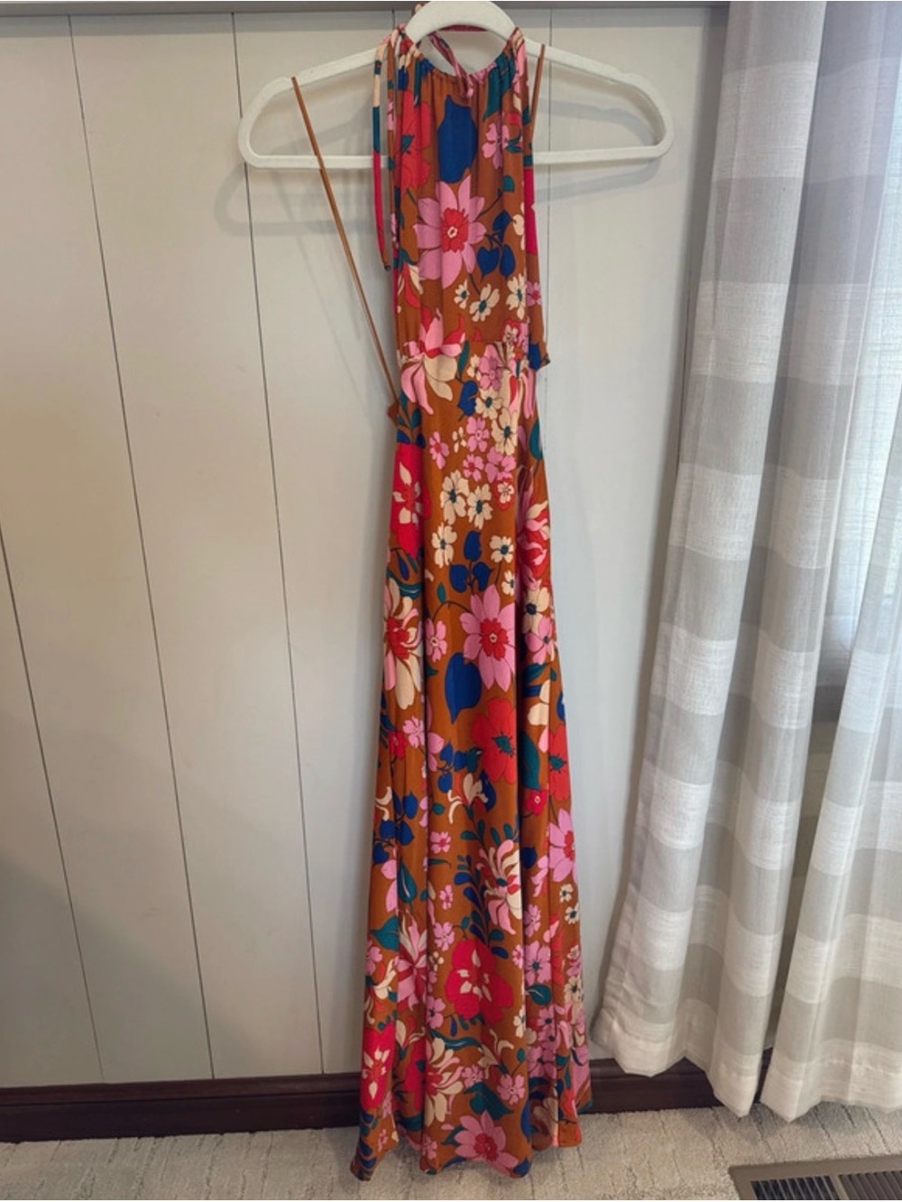 ASTR the Label Floral Halter Maxi Dress in Brown and Pink